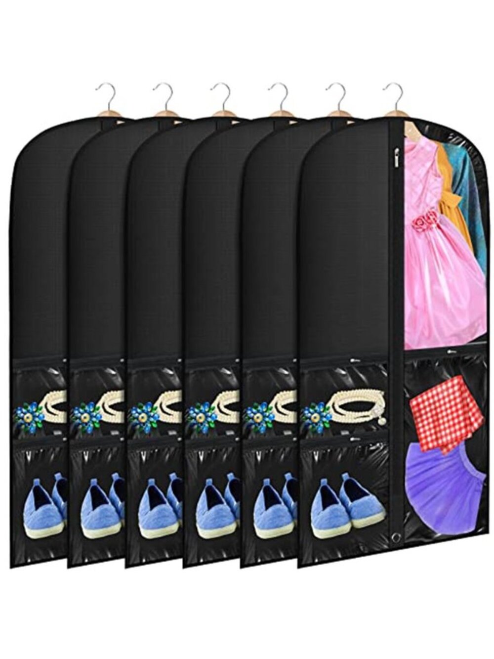 Clear Garment Bags Set Clothes Storage Travel Hanging Protector With Pockets